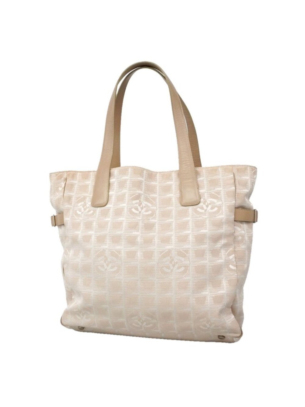 Chanel Tote Bag New Travel Nylon Canvas Beige Silver